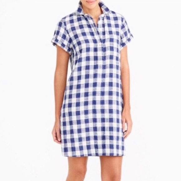 J. Crew Dresses & Skirts - J. Crew Gingham Checked / Plaid Button Up Cotton Shirt Dress size women’s medium